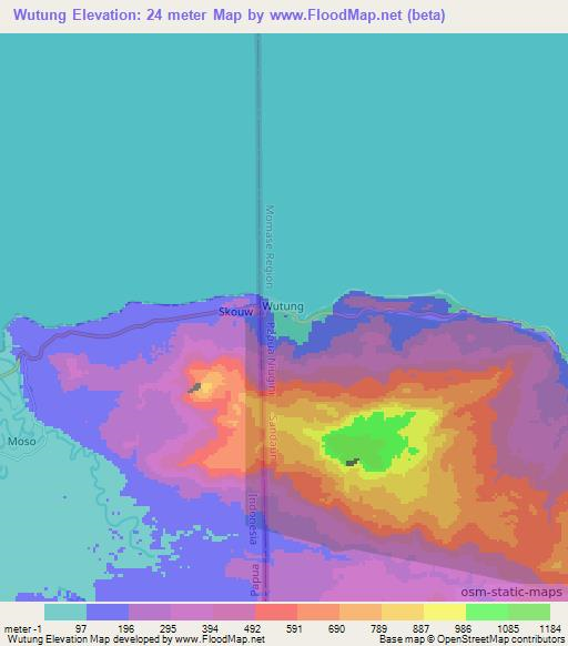 Wutung,Papua New Guinea Elevation Map