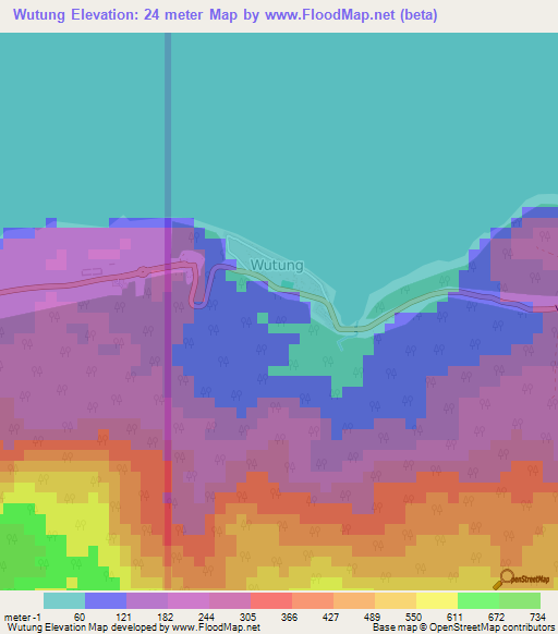 Wutung,Papua New Guinea Elevation Map