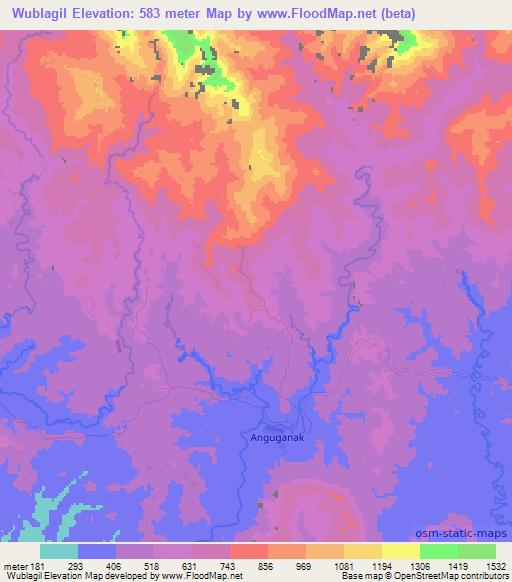 Wublagil,Papua New Guinea Elevation Map