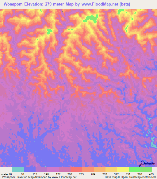 Wosapom,Papua New Guinea Elevation Map