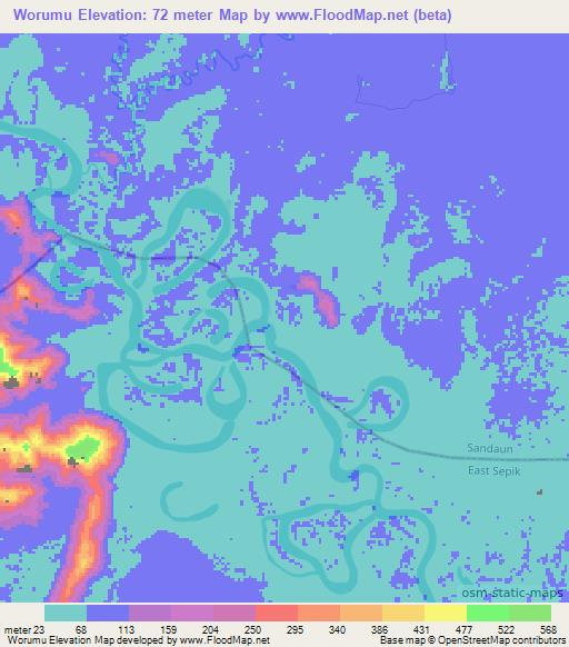 Worumu,Papua New Guinea Elevation Map