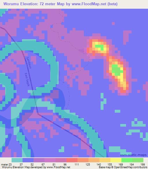 Worumu,Papua New Guinea Elevation Map