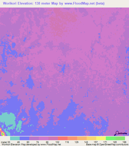 Worikori,Papua New Guinea Elevation Map