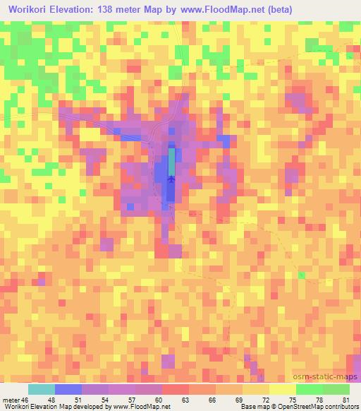 Worikori,Papua New Guinea Elevation Map