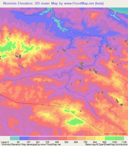 Womisis,Papua New Guinea Elevation Map