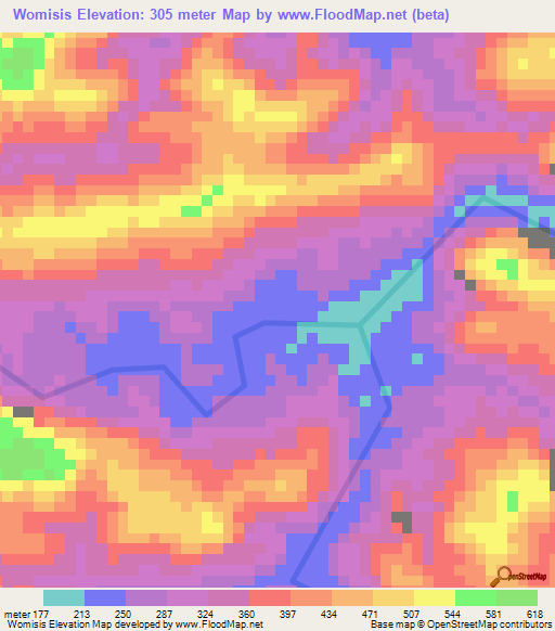 Womisis,Papua New Guinea Elevation Map