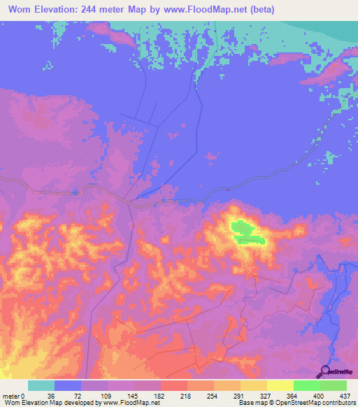 Wom,Papua New Guinea Elevation Map