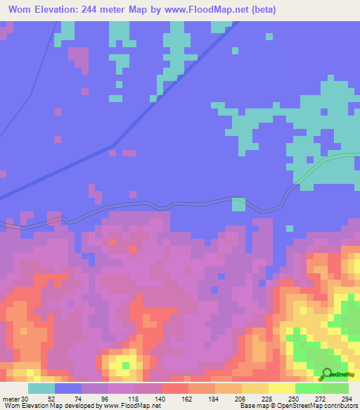 Wom,Papua New Guinea Elevation Map