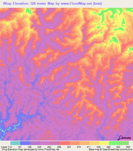 Wiup,Papua New Guinea Elevation Map