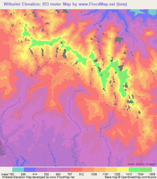 Wilbeitei,Papua New Guinea Elevation Map