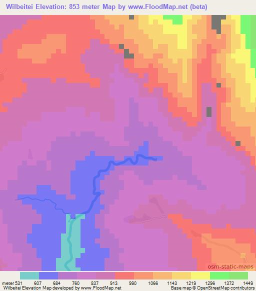 Wilbeitei,Papua New Guinea Elevation Map