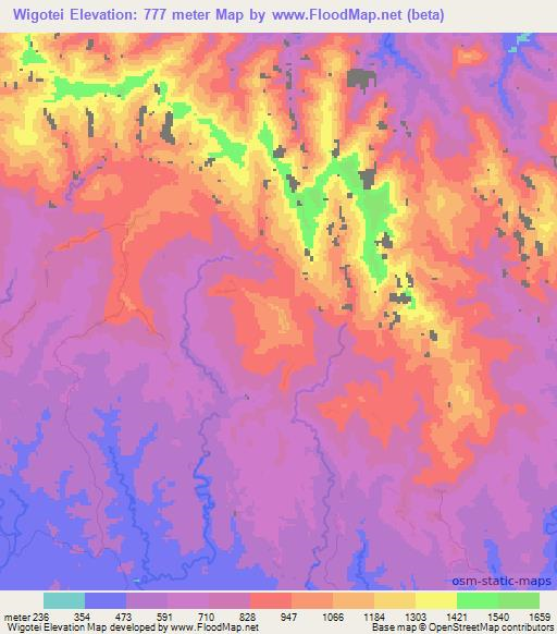 Wigotei,Papua New Guinea Elevation Map