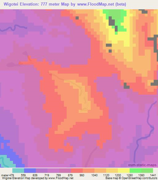 Wigotei,Papua New Guinea Elevation Map