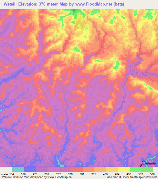 Weteili,Papua New Guinea Elevation Map