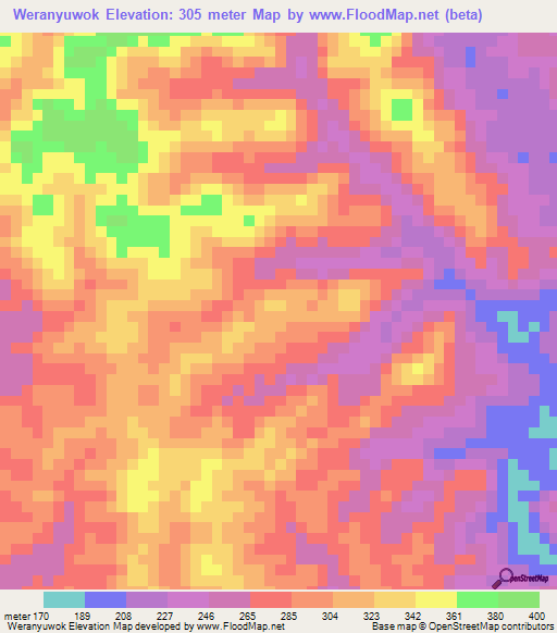 Weranyuwok,Papua New Guinea Elevation Map