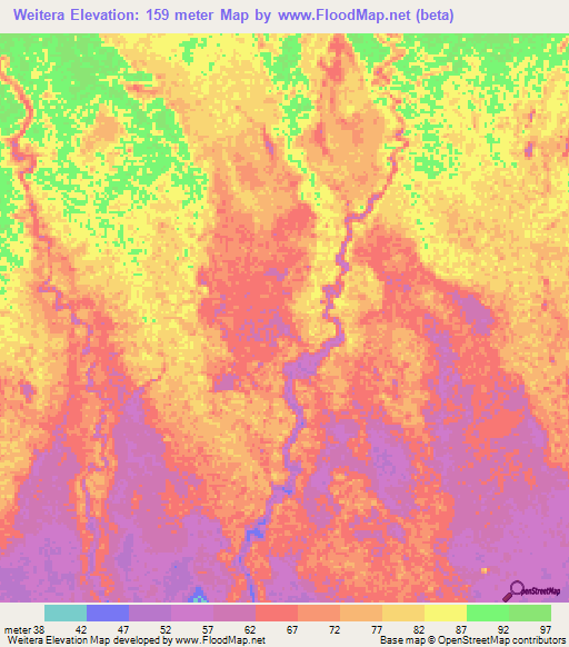 Weitera,Papua New Guinea Elevation Map