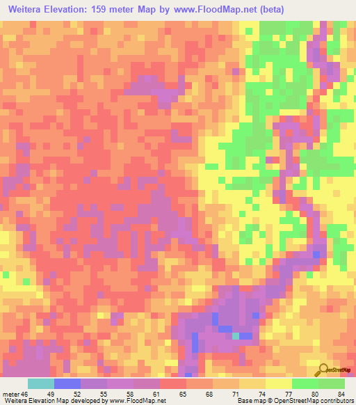 Weitera,Papua New Guinea Elevation Map