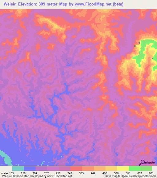 Weisin,Papua New Guinea Elevation Map