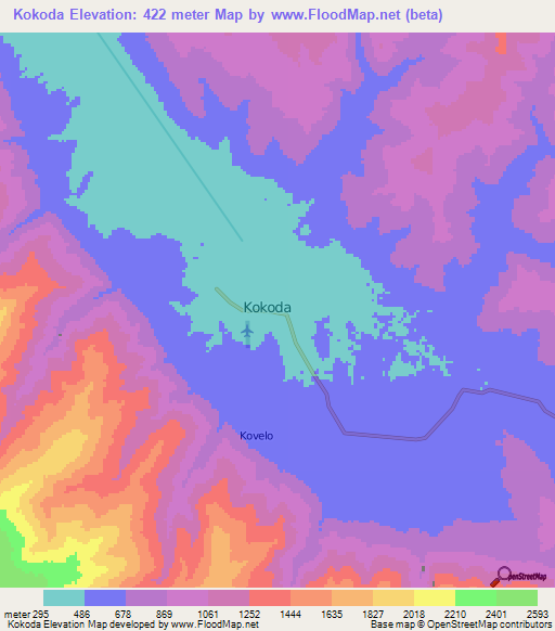 Kokoda,Papua New Guinea Elevation Map