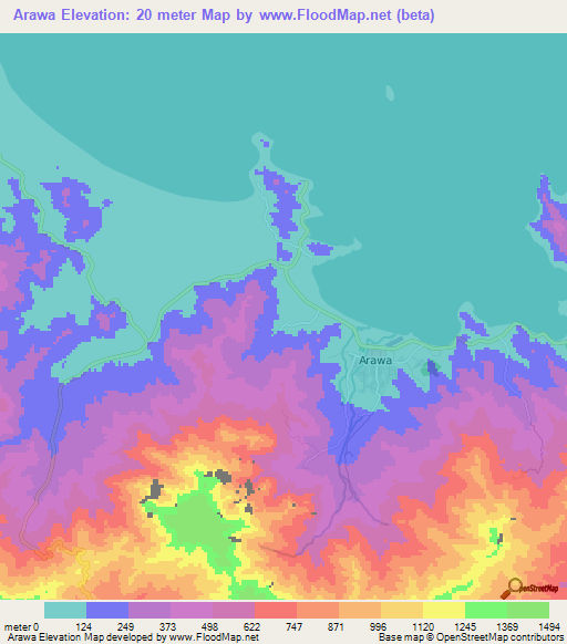 Arawa,Papua New Guinea Elevation Map