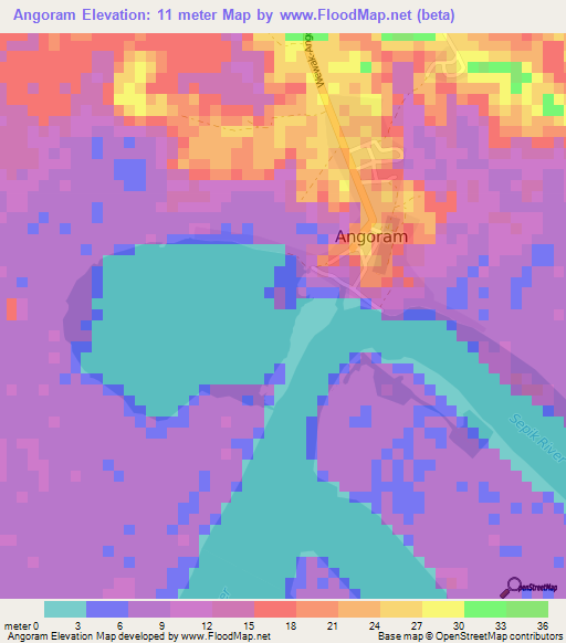 Angoram,Papua New Guinea Elevation Map