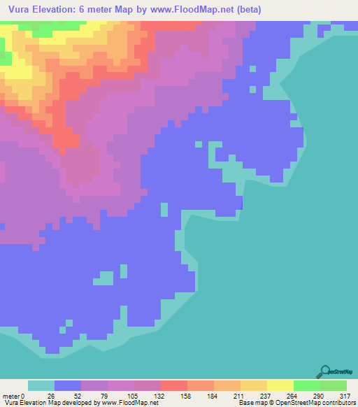 Vura,Solomon Islands Elevation Map