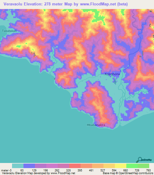 Veravaolu,Solomon Islands Elevation Map