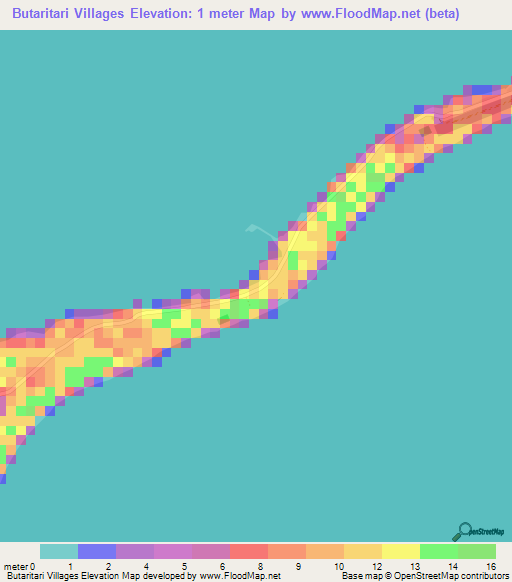 Butaritari Villages,Kiribati Elevation Map