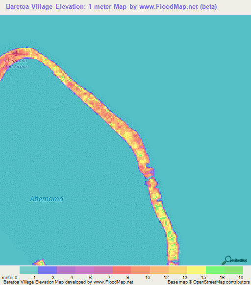 Baretoa Village,Kiribati Elevation Map