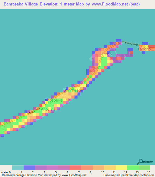 Banraeaba Village,Kiribati Elevation Map