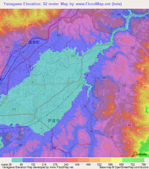 Elevation of Yanagawa,Japan Elevation Map, Topography, Contour