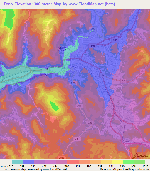 Tono,Japan Elevation Map