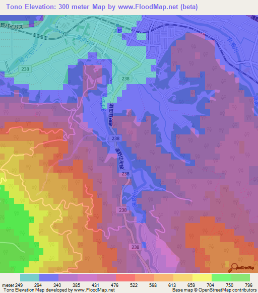 Tono,Japan Elevation Map