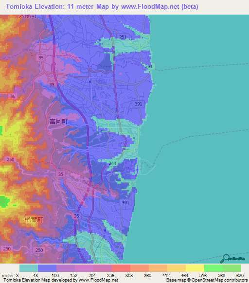 Tomioka,Japan Elevation Map