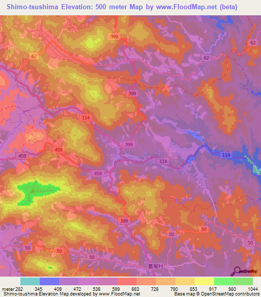 Shimo-tsushima,Japan Elevation Map