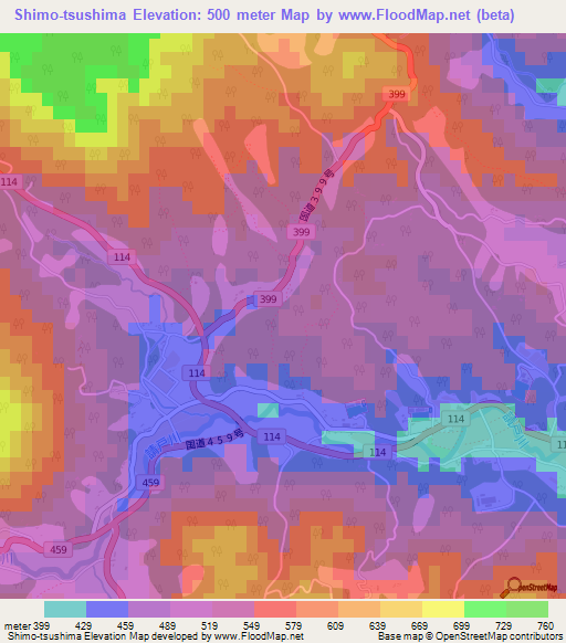 Shimo-tsushima,Japan Elevation Map