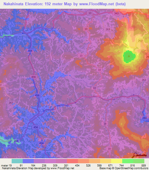 Nakahinata,Japan Elevation Map
