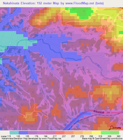 Nakahinata,Japan Elevation Map