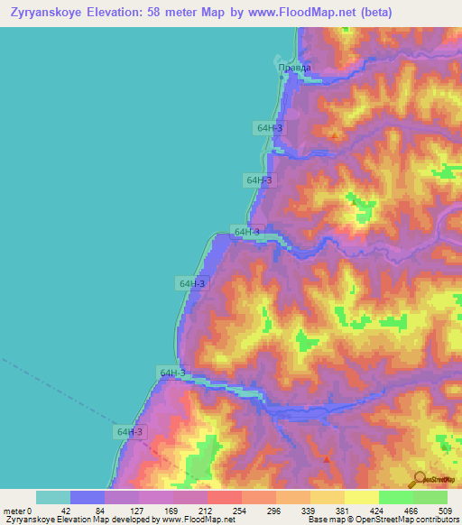 Zyryanskoye,Russia Elevation Map