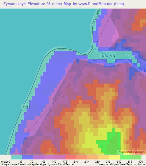 Zyryanskoye,Russia Elevation Map