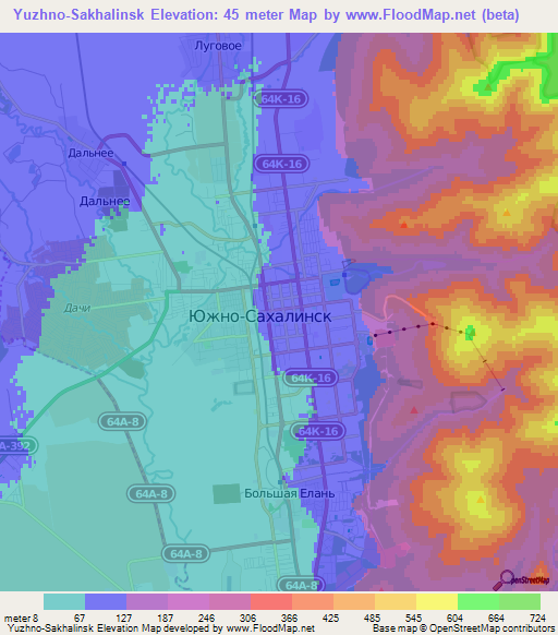 Yuzhno-Sakhalinsk,Russia Elevation Map