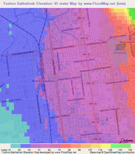 Yuzhno-Sakhalinsk,Russia Elevation Map