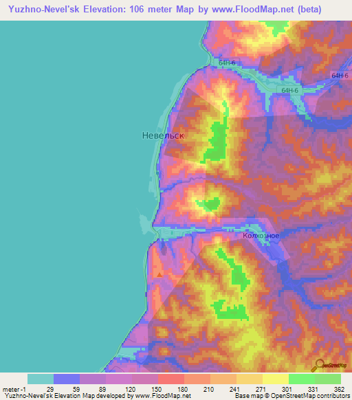 Yuzhno-Nevel'sk,Russia Elevation Map