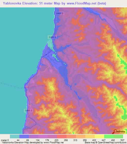 Yablonovka,Russia Elevation Map