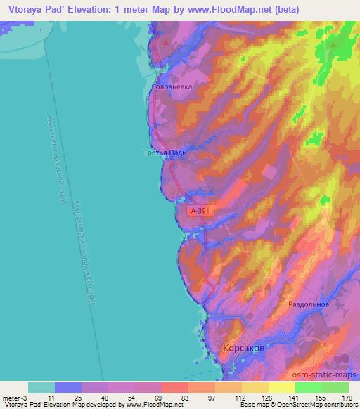 Vtoraya Pad',Russia Elevation Map