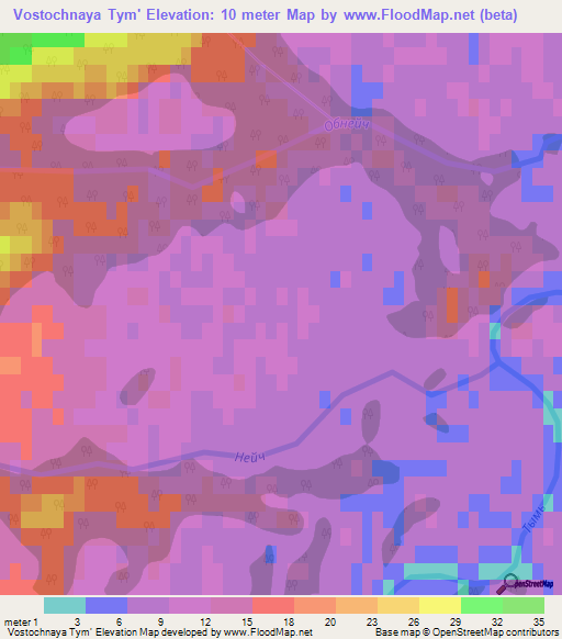 Vostochnaya Tym',Russia Elevation Map