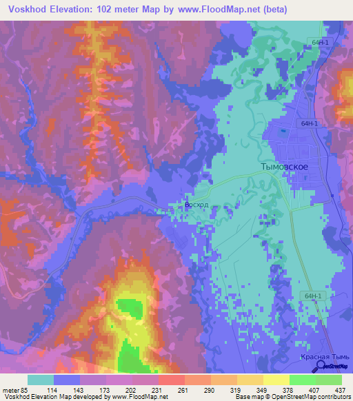 Voskhod,Russia Elevation Map