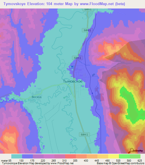 Tymovskoye,Russia Elevation Map