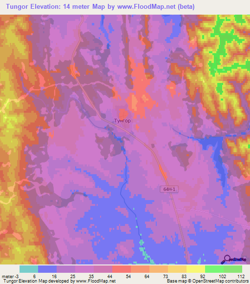 Tungor,Russia Elevation Map