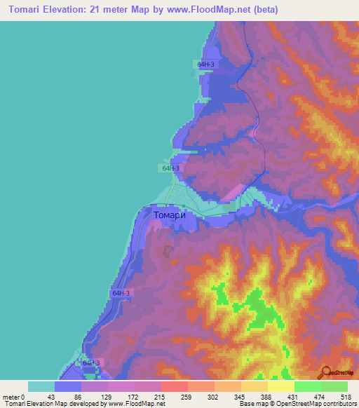 Tomari,Russia Elevation Map